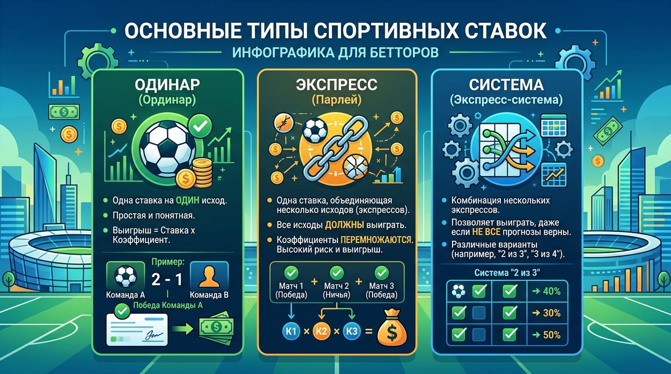 Виды ставок на спорт: ординар, экспресс и система простыми словами | BetLab