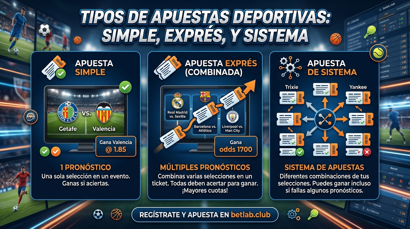 Tipos de apuestas deportivas: apuesta simple, combinada y sistema explicados de forma sencilla | BetLab