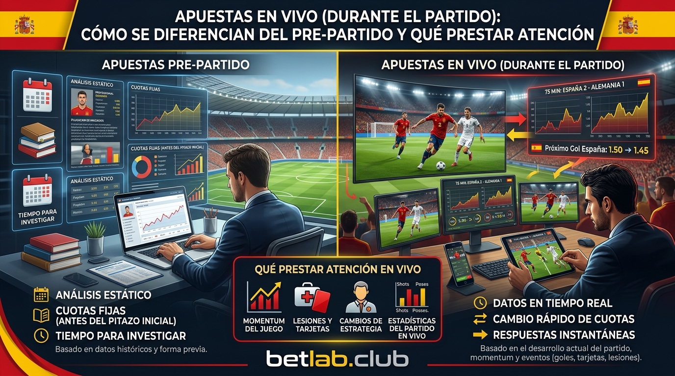 Apuestas en directo: reglas principales para apostar durante el partido y diferencias con respecto a las apuestas previas al partido
