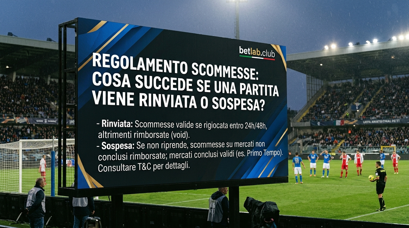 Regole per l'accettazione delle scommesse presso i bookmaker: rimborso della scommessa in caso di annullamento, rinvio o interruzione