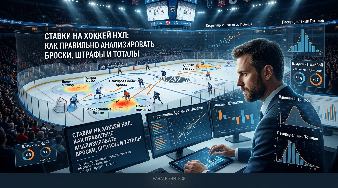 Ставки на хоккей (НХЛ и КХЛ): анализ бросков в створ, удалений и тотала шайб
